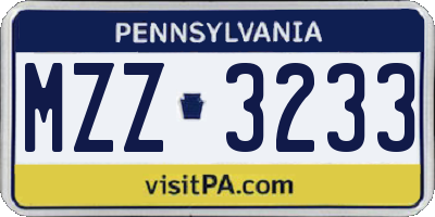 PA license plate MZZ3233
