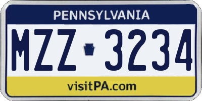 PA license plate MZZ3234
