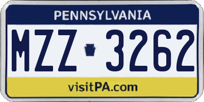 PA license plate MZZ3262