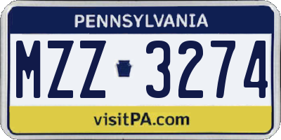 PA license plate MZZ3274