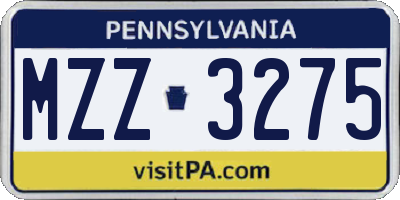 PA license plate MZZ3275