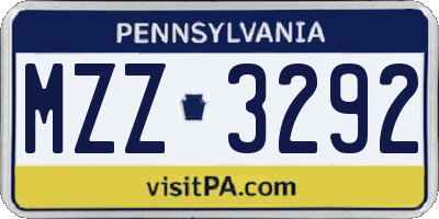 PA license plate MZZ3292