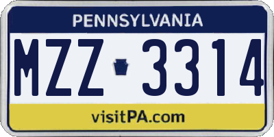 PA license plate MZZ3314