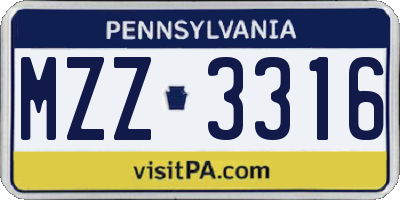 PA license plate MZZ3316