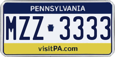 PA license plate MZZ3333