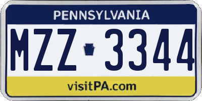 PA license plate MZZ3344