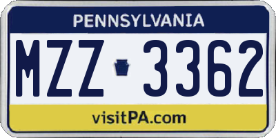 PA license plate MZZ3362