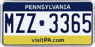 PA license plate MZZ3365