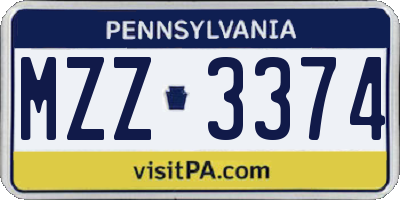 PA license plate MZZ3374