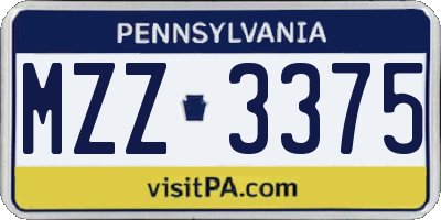 PA license plate MZZ3375