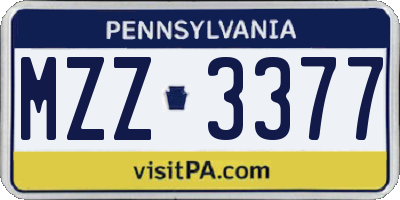 PA license plate MZZ3377