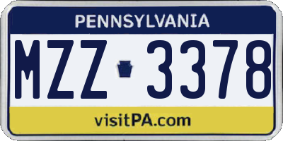 PA license plate MZZ3378