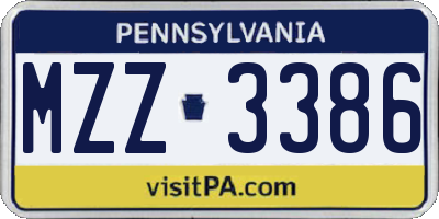 PA license plate MZZ3386