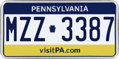 PA license plate MZZ3387