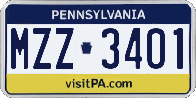 PA license plate MZZ3401
