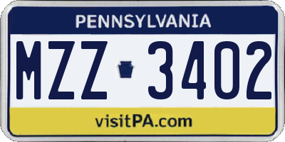 PA license plate MZZ3402