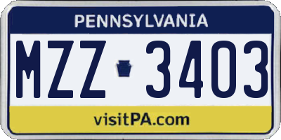 PA license plate MZZ3403