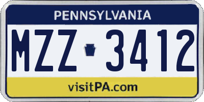 PA license plate MZZ3412