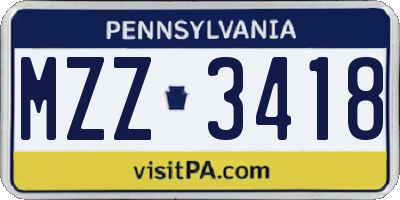 PA license plate MZZ3418