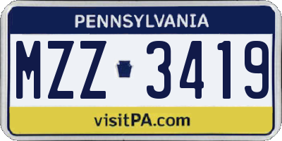 PA license plate MZZ3419