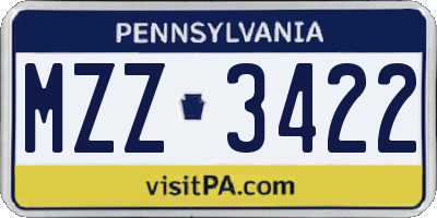 PA license plate MZZ3422