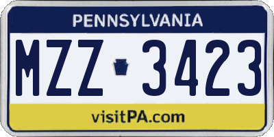 PA license plate MZZ3423