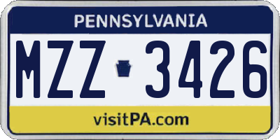PA license plate MZZ3426