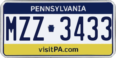PA license plate MZZ3433