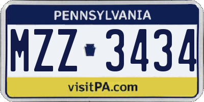 PA license plate MZZ3434