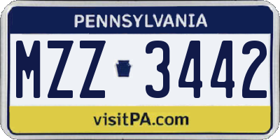 PA license plate MZZ3442