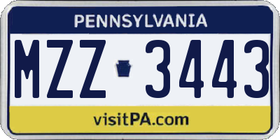 PA license plate MZZ3443