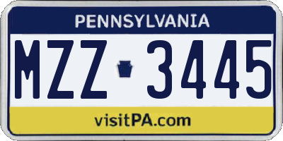 PA license plate MZZ3445