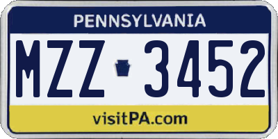 PA license plate MZZ3452