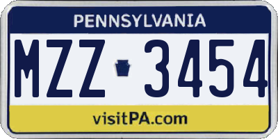 PA license plate MZZ3454