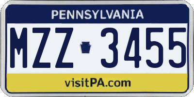PA license plate MZZ3455