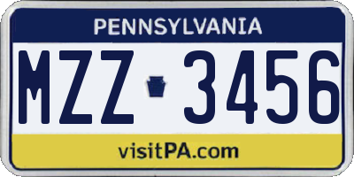 PA license plate MZZ3456