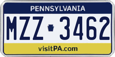 PA license plate MZZ3462