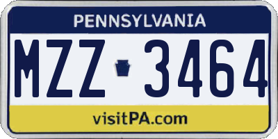 PA license plate MZZ3464