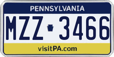PA license plate MZZ3466