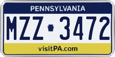 PA license plate MZZ3472