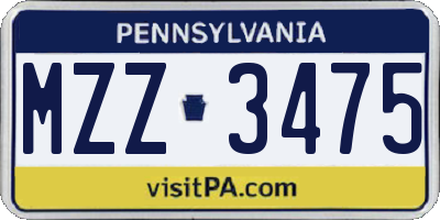 PA license plate MZZ3475