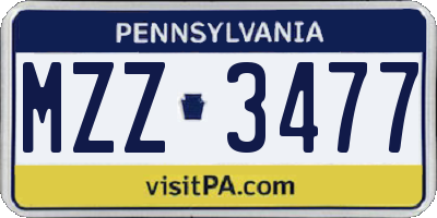 PA license plate MZZ3477