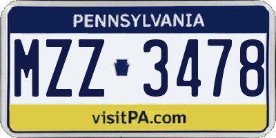 PA license plate MZZ3478