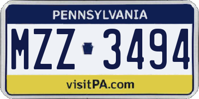 PA license plate MZZ3494
