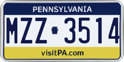 PA license plate MZZ3514