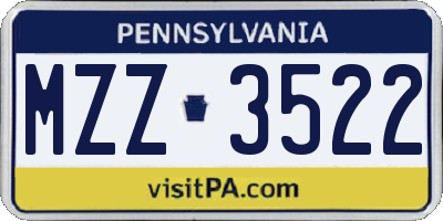 PA license plate MZZ3522