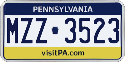 PA license plate MZZ3523