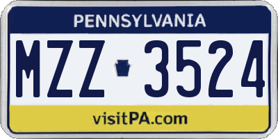 PA license plate MZZ3524