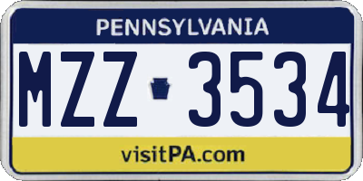 PA license plate MZZ3534
