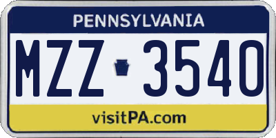 PA license plate MZZ3540